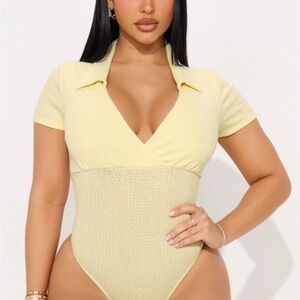 Stress Free Pointelle Short Sleeve Bodysuit- Yellow